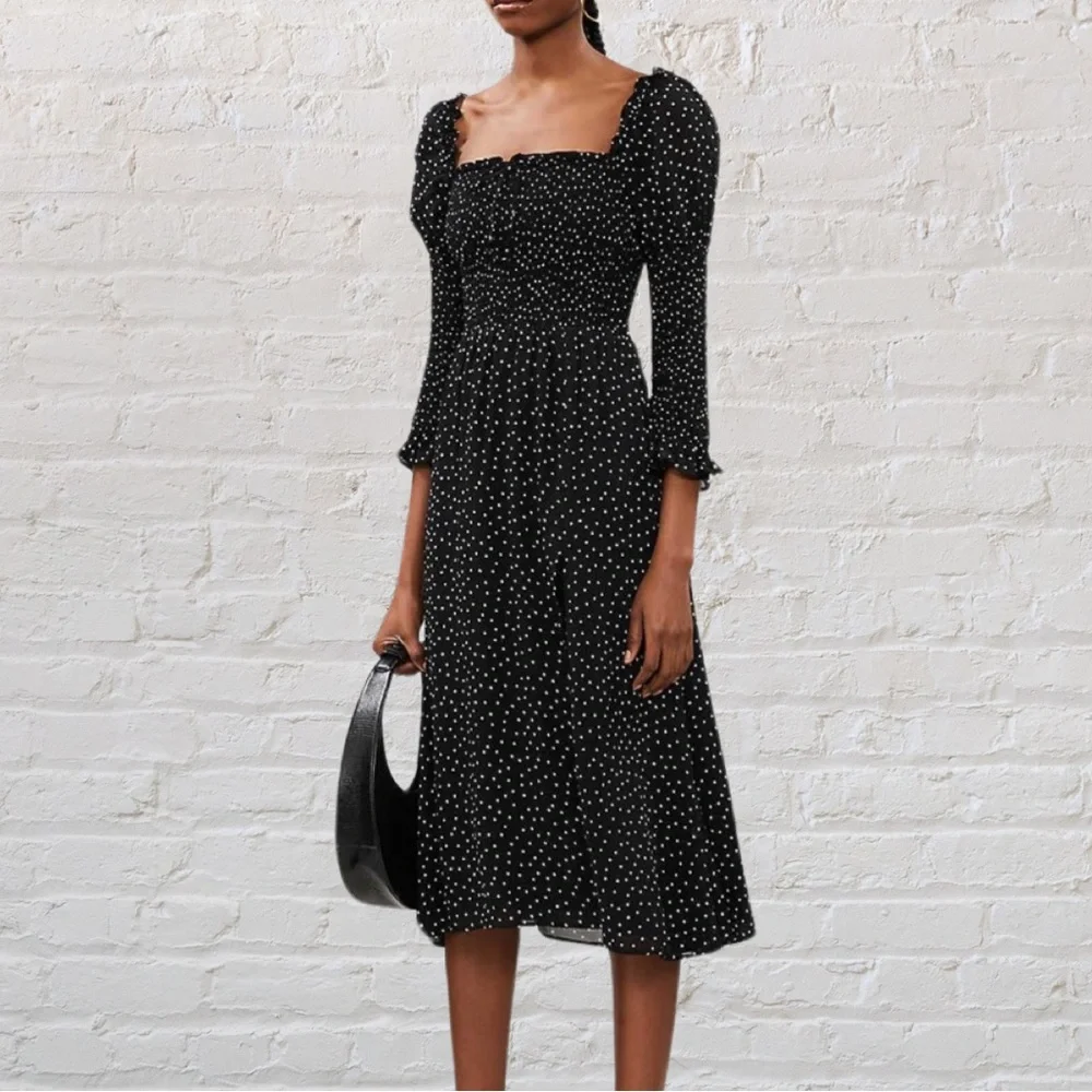 Reformation | Dresses | Reformation Black And White Polka Dot Midi Dress |  Poshmark